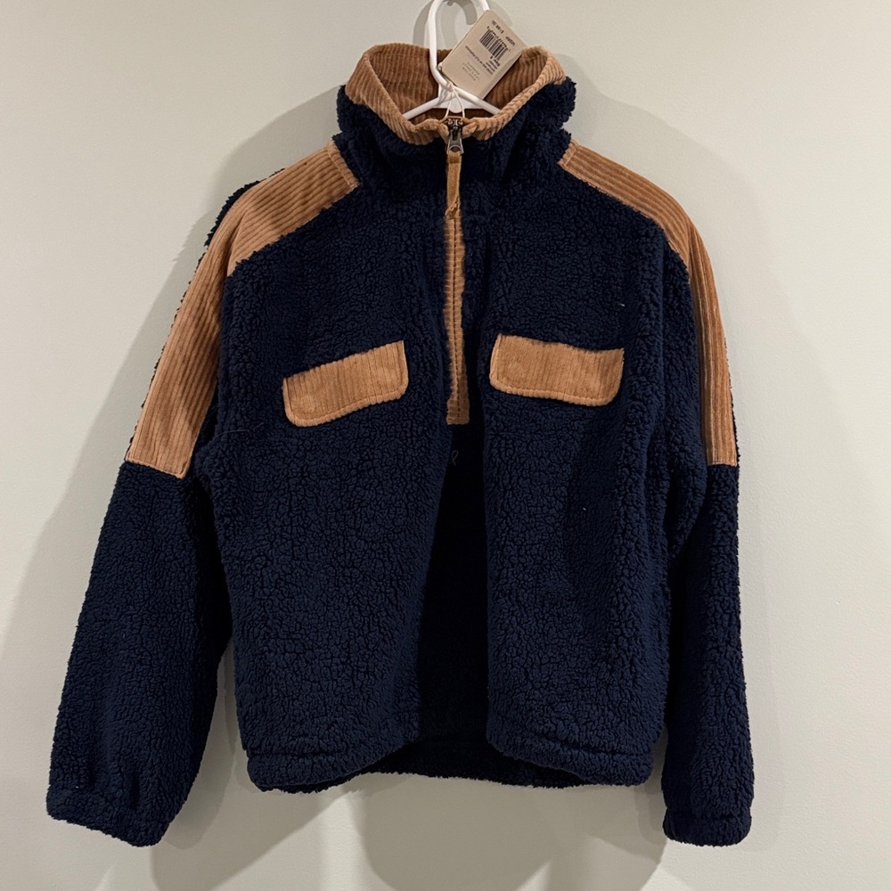 Faherty Cord Mix Half-Zip Fleece Popover in Navy, Size S (NWT)